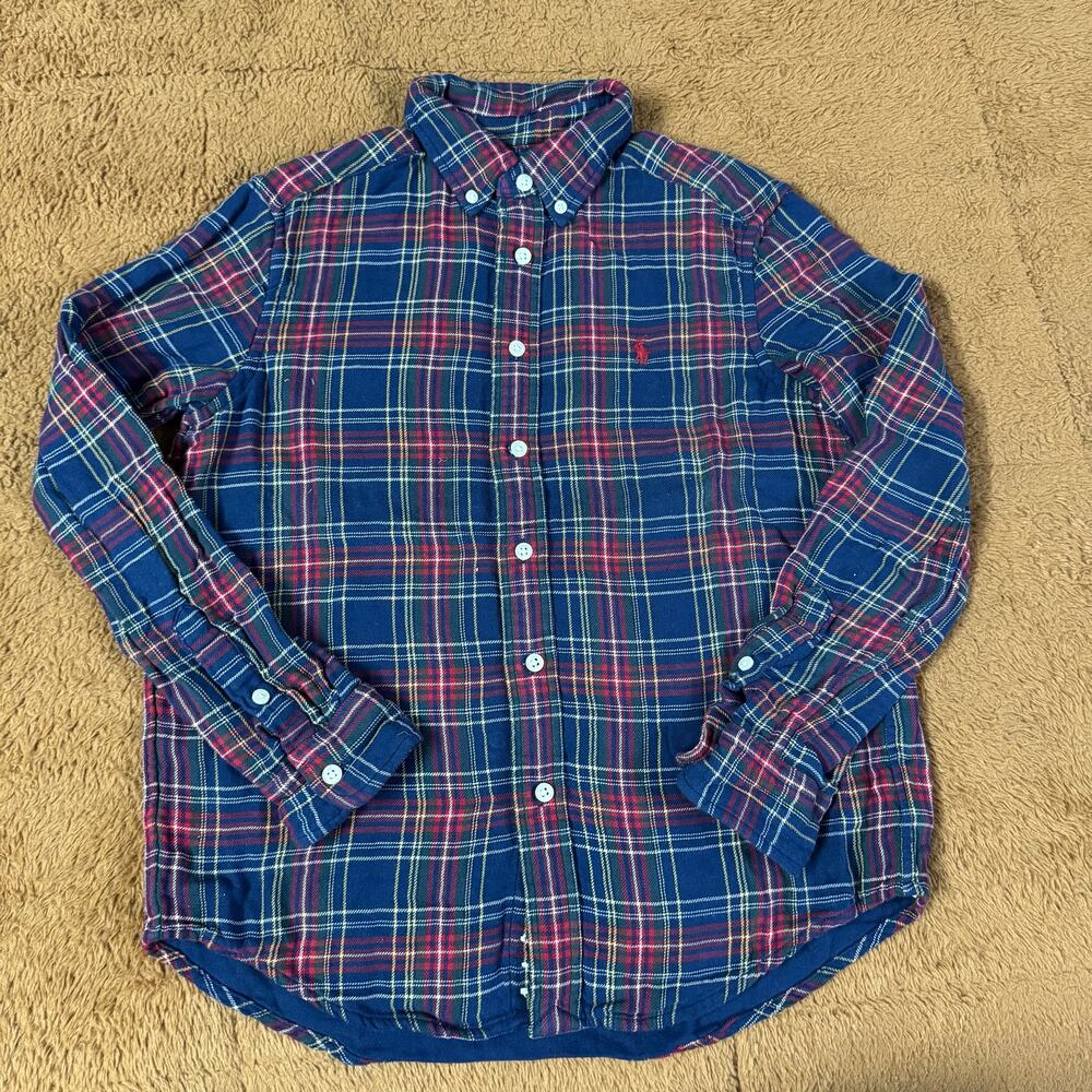 Polo Ralph Lauren Boys Double-Faced Cotton Shirt Blue Plaid Size M 10-12